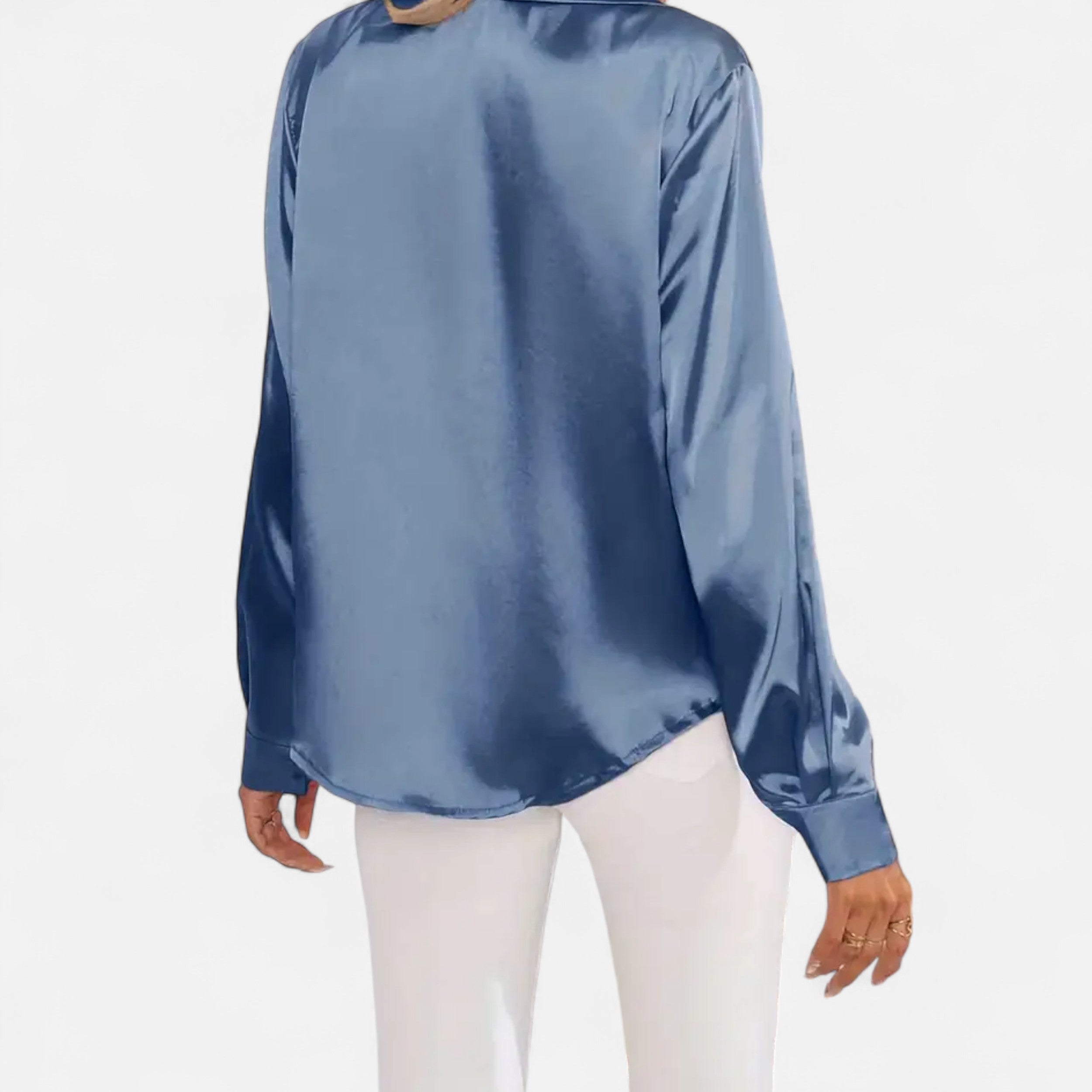 Lazaro Mode | Blusa Satinada de Mujer con Solapa, Botones y Manga Larga – Sofisticación Contemporánea