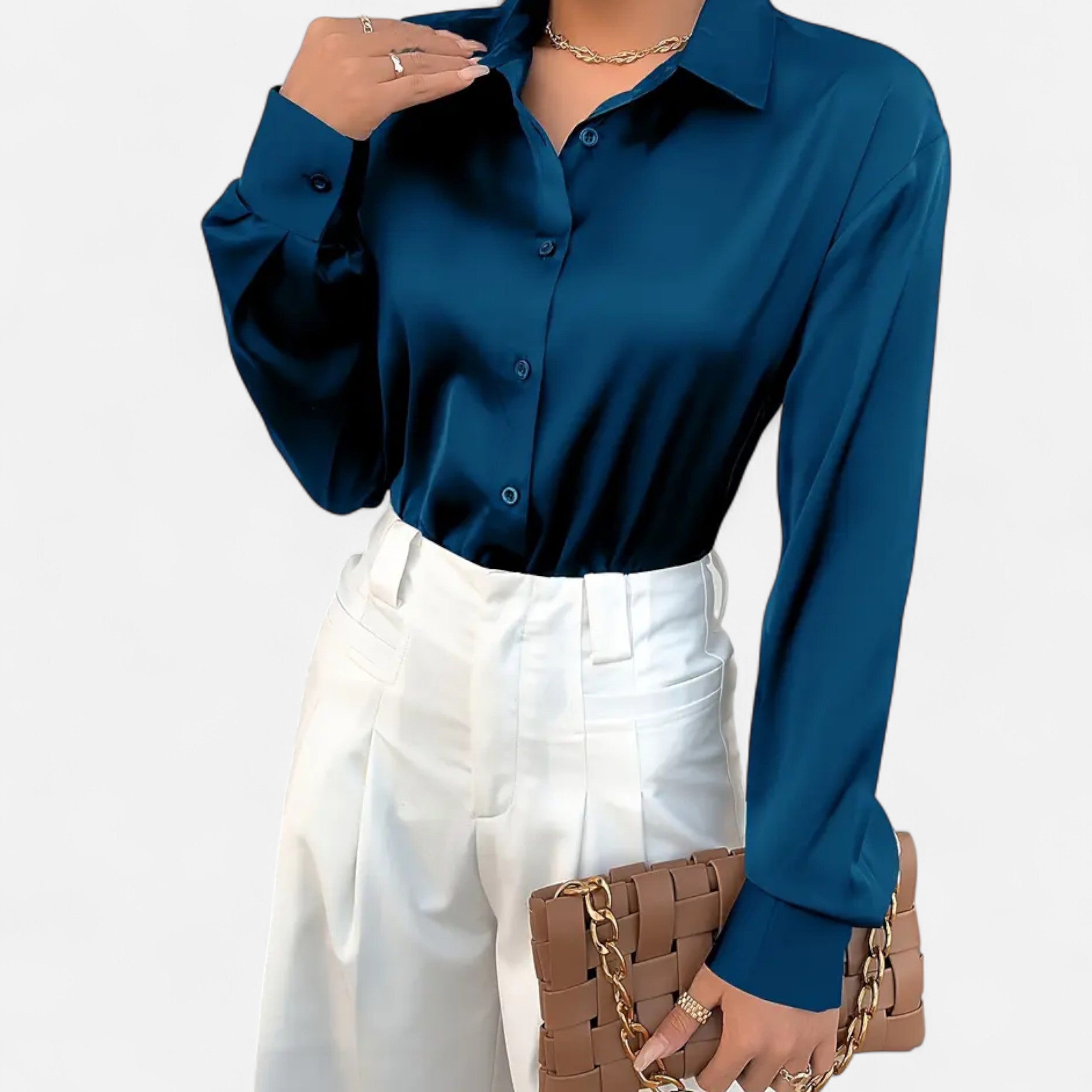 Lazaro Mode | Camisa Satinada de Mujer Abotonada con Manga Larga – Elegancia Atemporal