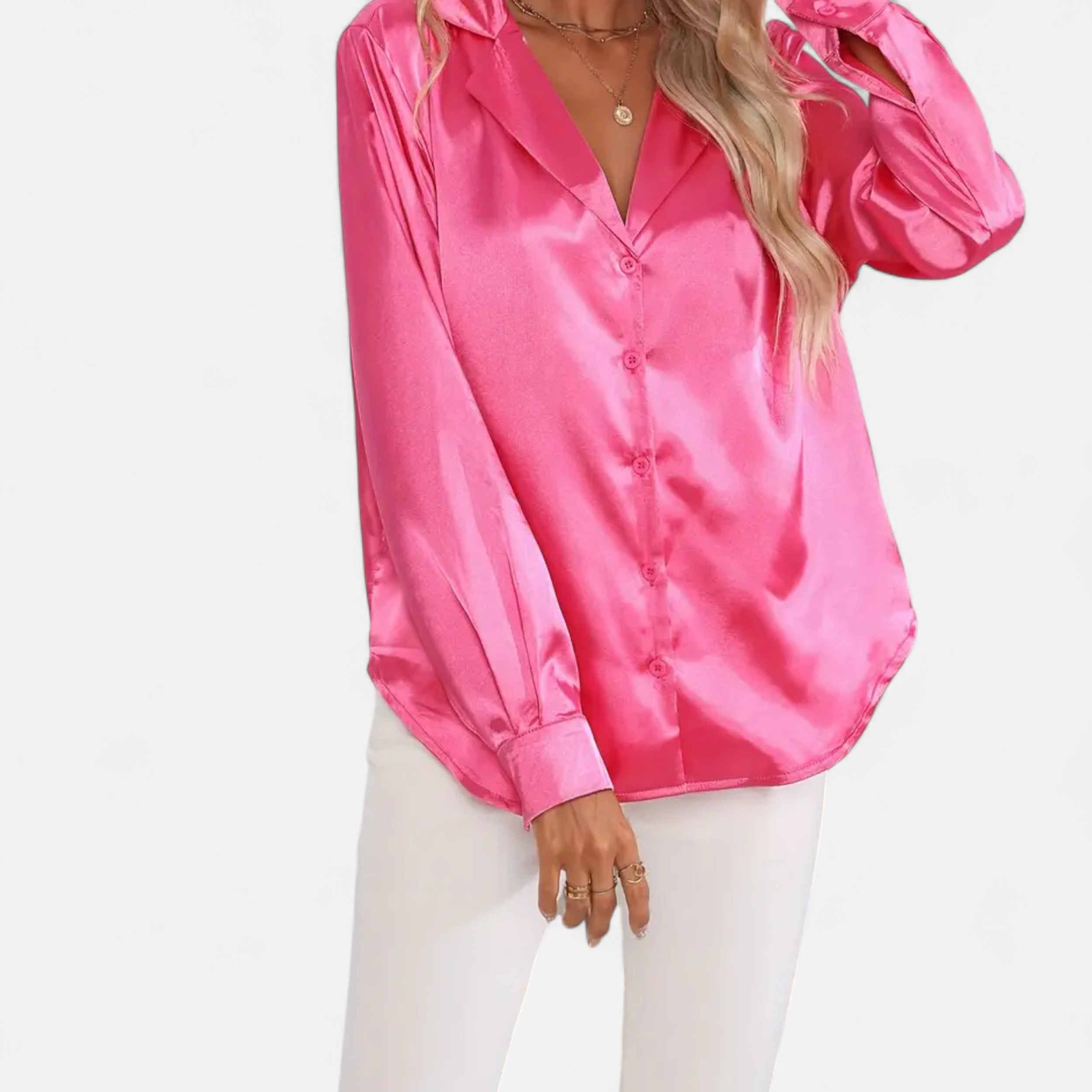 Lazaro Mode | Blusa Satinada de Mujer con Solapa, Botones y Manga Larga – Sofisticación Contemporánea
