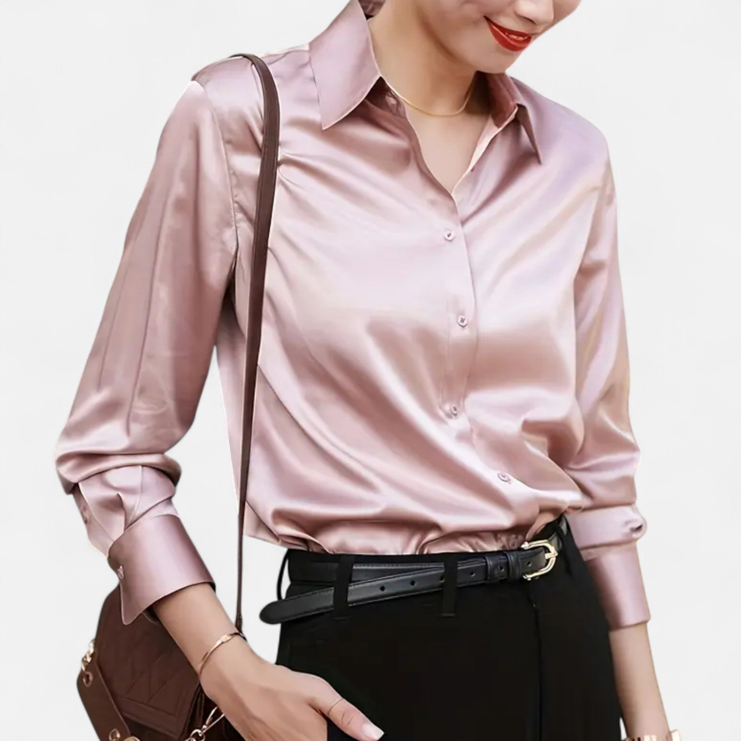 Lazaro Mode | Blusa Satinada de Mujer con Botones y Manga Larga – Distinción Clásica