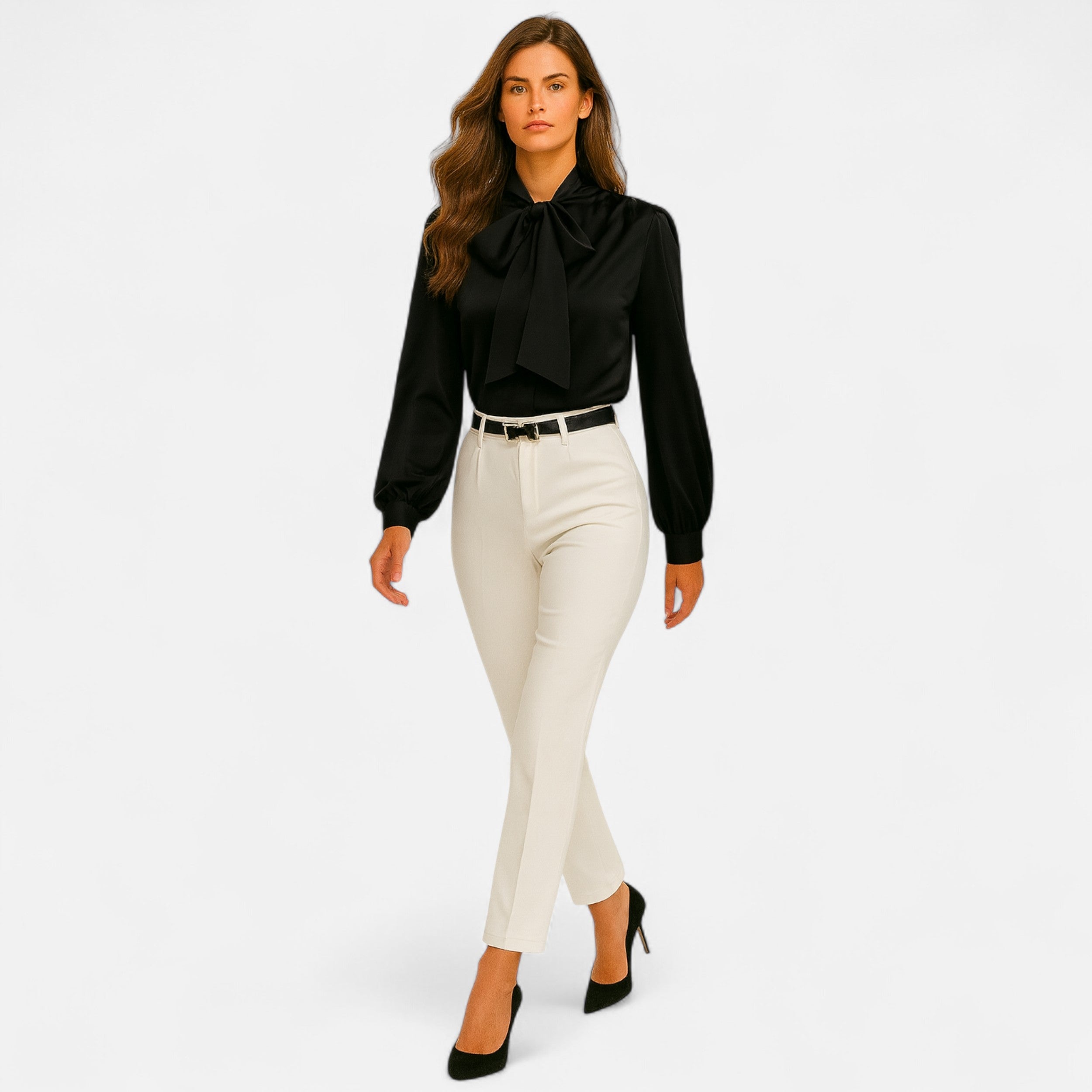 Women’s Satin Bow-Tie Blouse