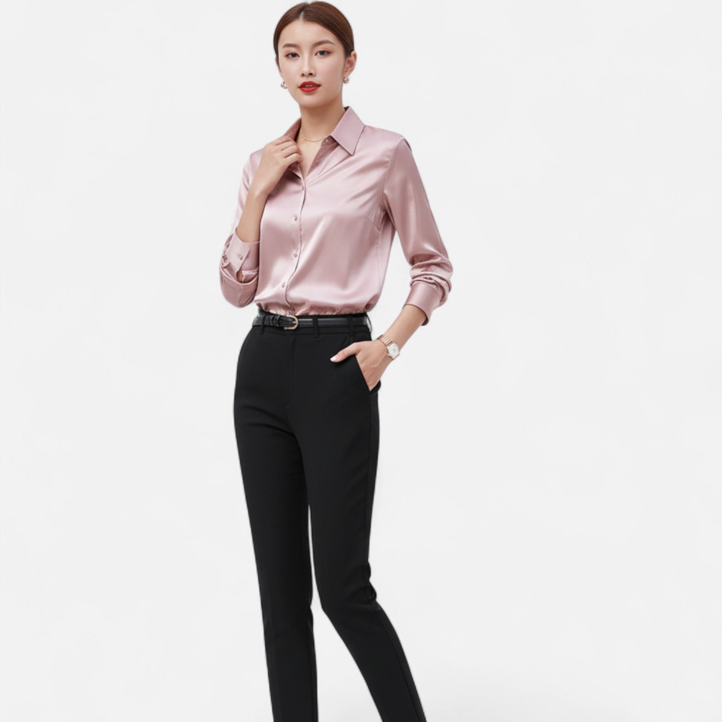Lazaro Mode | Blusa Satinada de Mujer con Botones y Manga Larga – Distinción Clásica