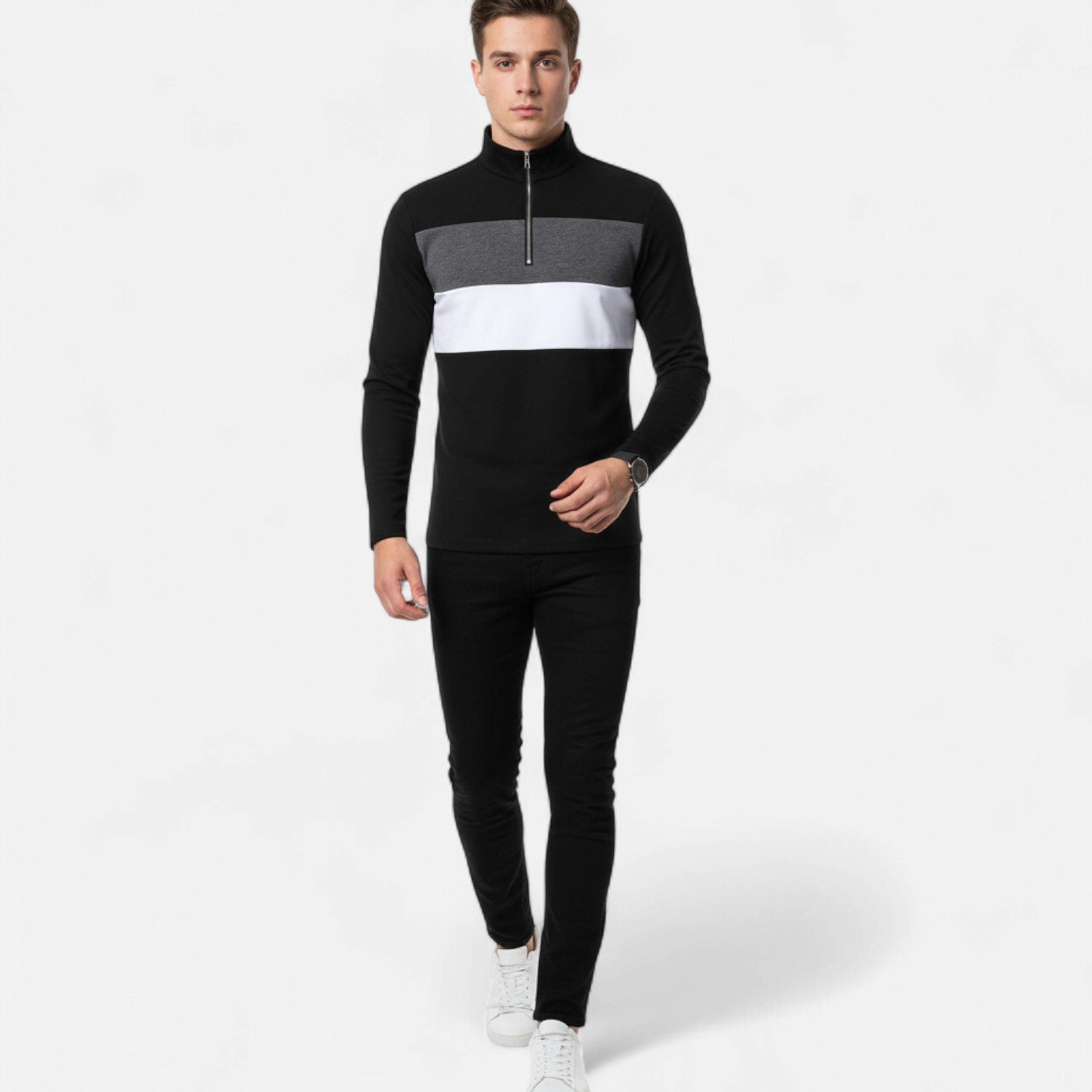 Lazaro Mode | Camiseta de Hombre con Cremallera Media y Manga Larga – Elegancia Cotidiana Refinada