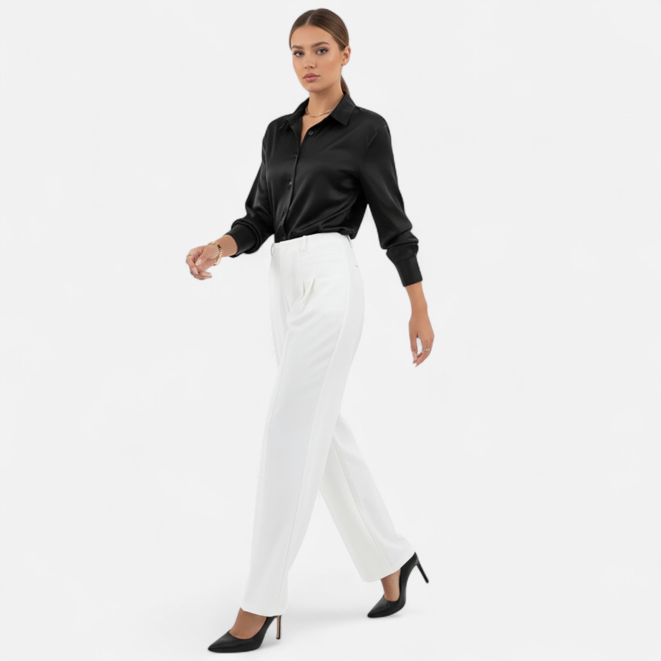 Lazaro Mode | Camisa Satinada de Mujer Abotonada con Manga Larga – Elegancia Atemporal