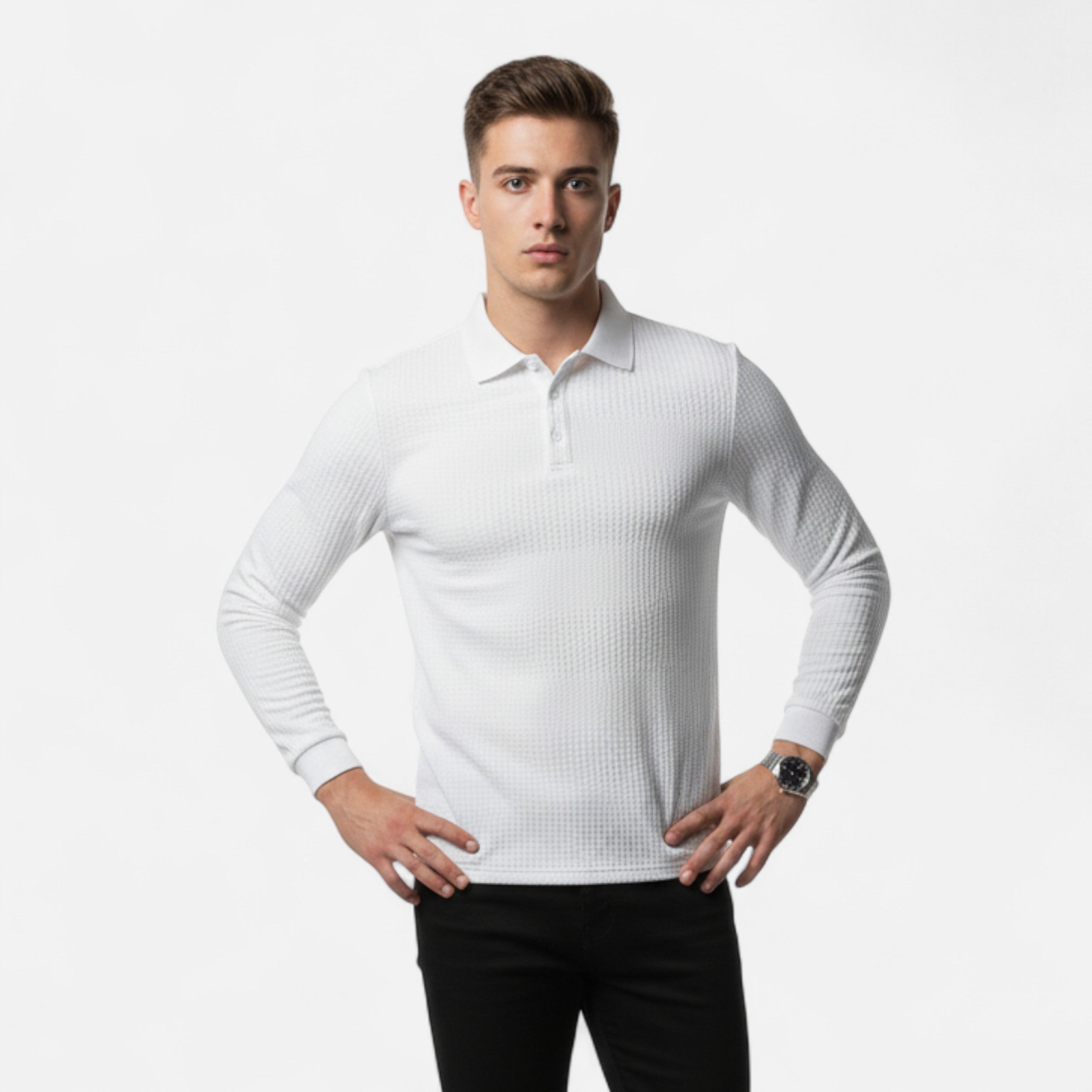 Lazaro Mode | Camiseta Jacquard de Hombre de Manga Larga – Textura y Sofisticación