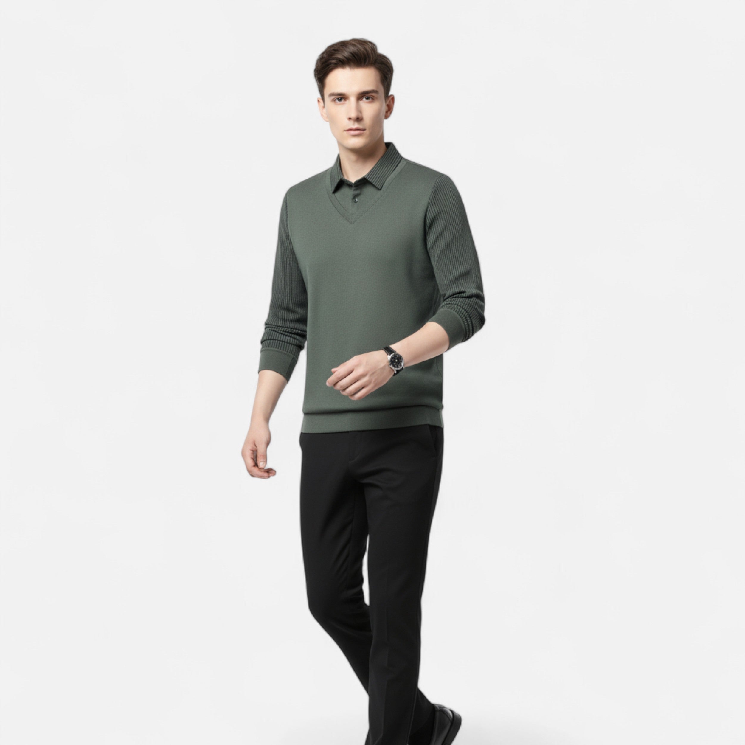 Lazaro Mode | Camisa de Hombre de Manga Larga con Solapa – Conjunto de Dos Piezas