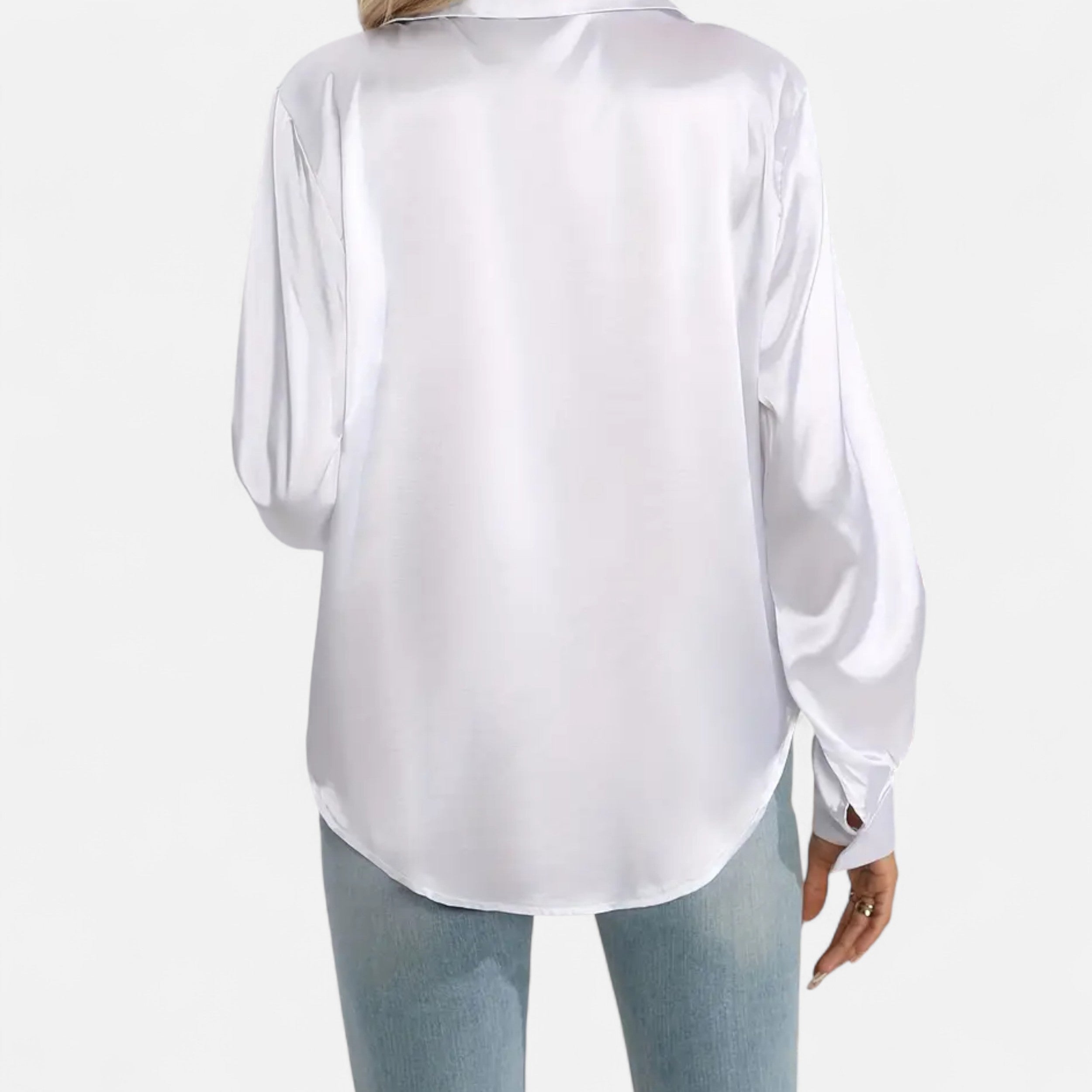 Lazaro Mode | Blusa Satinada de Mujer con Solapa, Botones y Manga Larga – Sofisticación Contemporánea