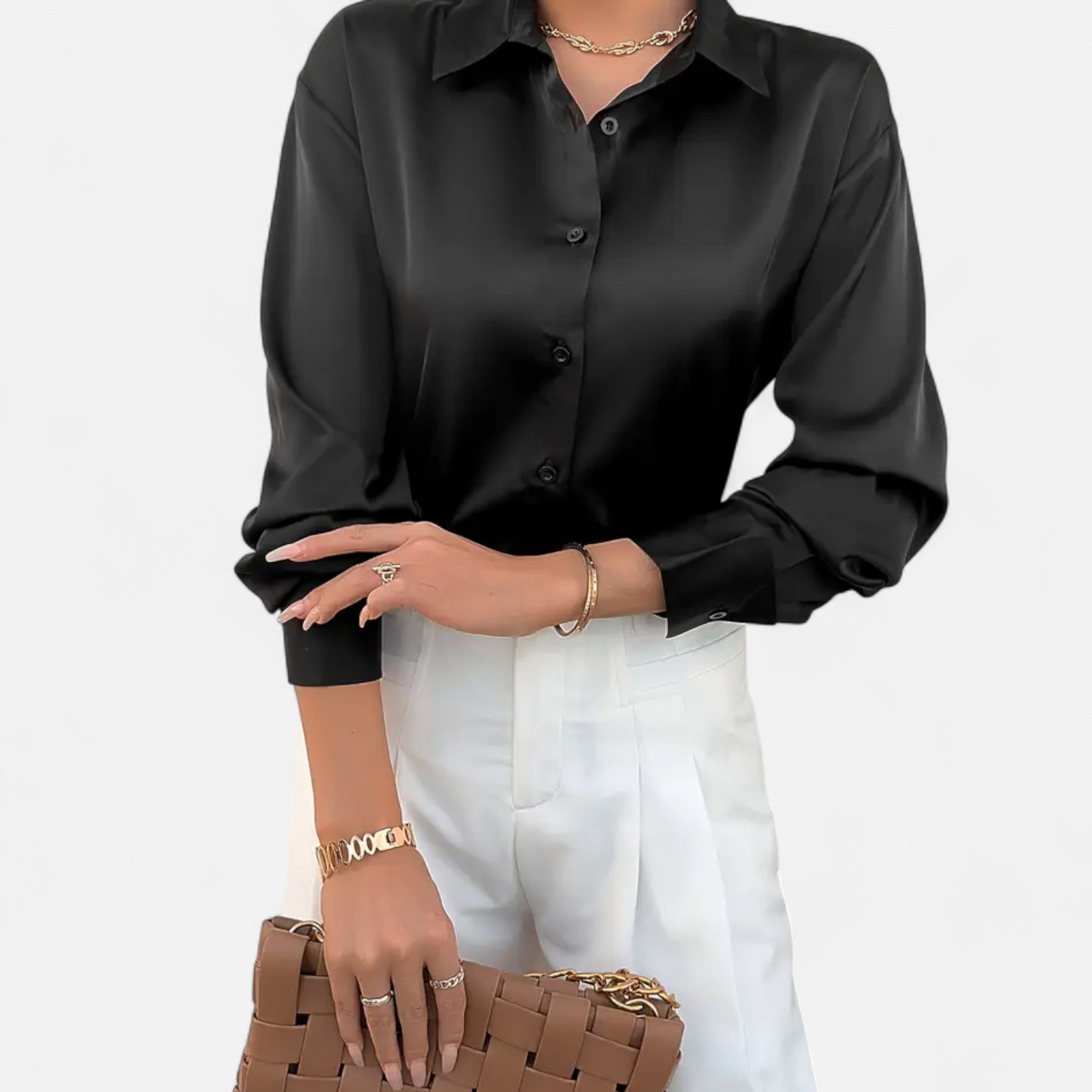 Lazaro Mode | Camisa Satinada de Mujer Abotonada con Manga Larga – Elegancia Atemporal