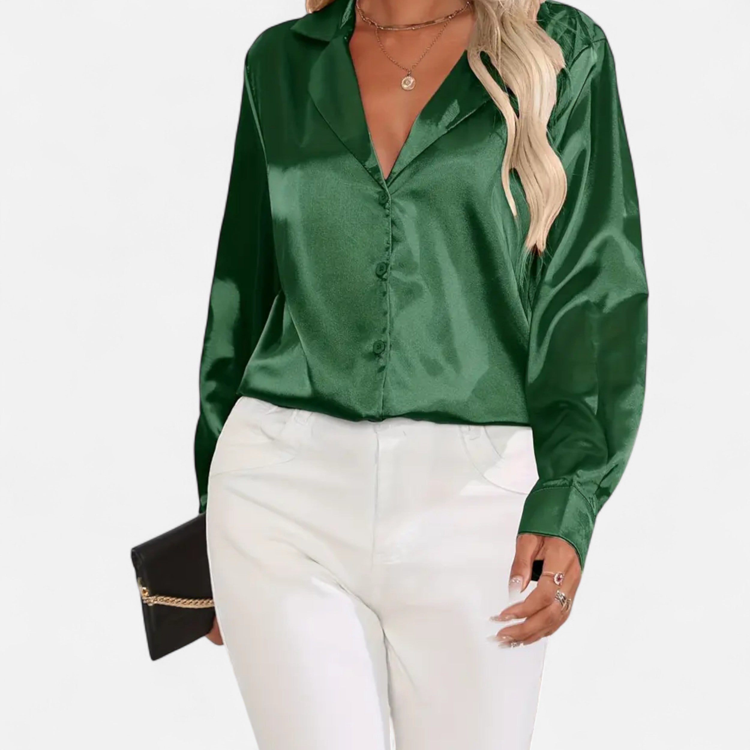 Lazaro Mode | Blusa Satinada de Mujer con Solapa, Botones y Manga Larga – Sofisticación Contemporánea